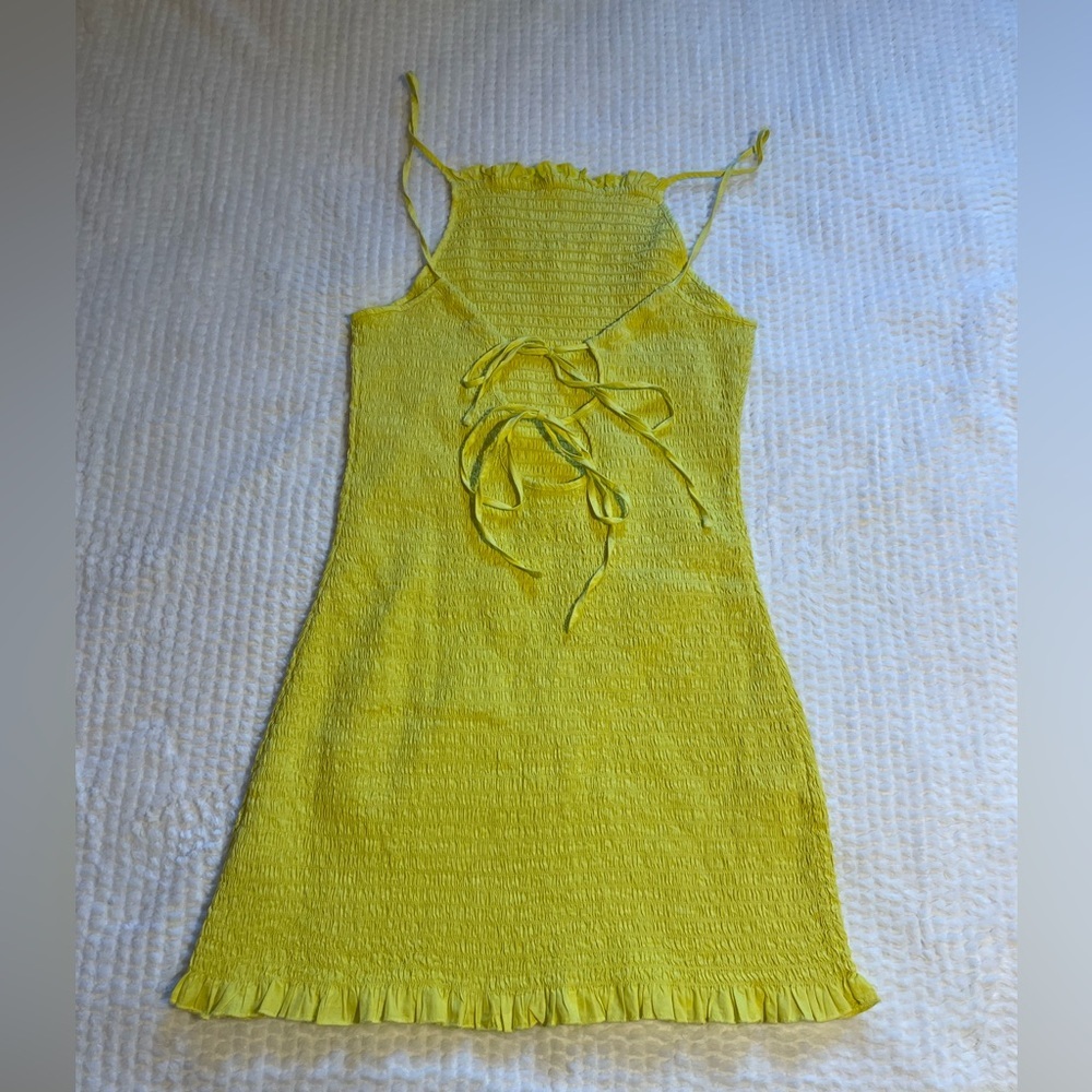 Free People | Lyla Smocked Open Back Strappy Mini Dress in Blazing Yellow | NWT - Picture 5 of 14